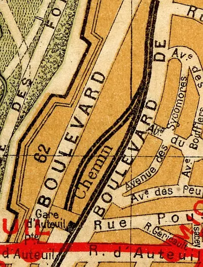 Plan du quartier de la gare d'Auteuil vers 1910. 