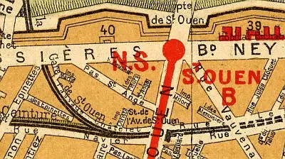 Plan du quartier de la gare Avenue de Saint-Ouen vers 1910. 