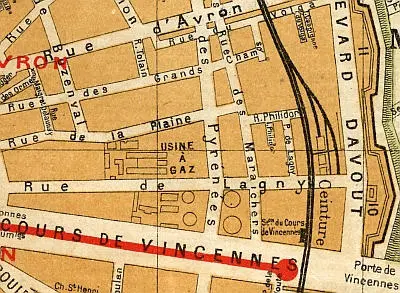 Plan du quartier de la station de l'Avenue de Vincennes vers 1910 