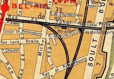 Plan du quartier de la station Bel-Air-Ceinture vers 1910 