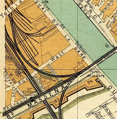 Plan du quartier de la gare Orléans-Ceinture vers 1910 