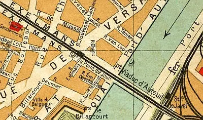 Plan du quartier de la station Point-du-Jour vers 1910 