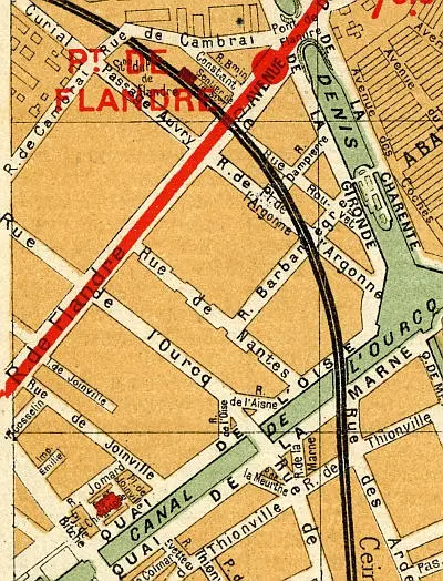 Plan du quartier de la station Pont-de-Flandre vers 1910 