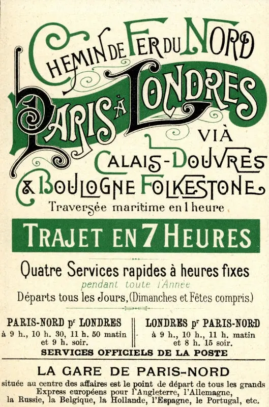 Affiche de 1896 vantant les Grands Express européens au départ de la gare de Paris-Nord 