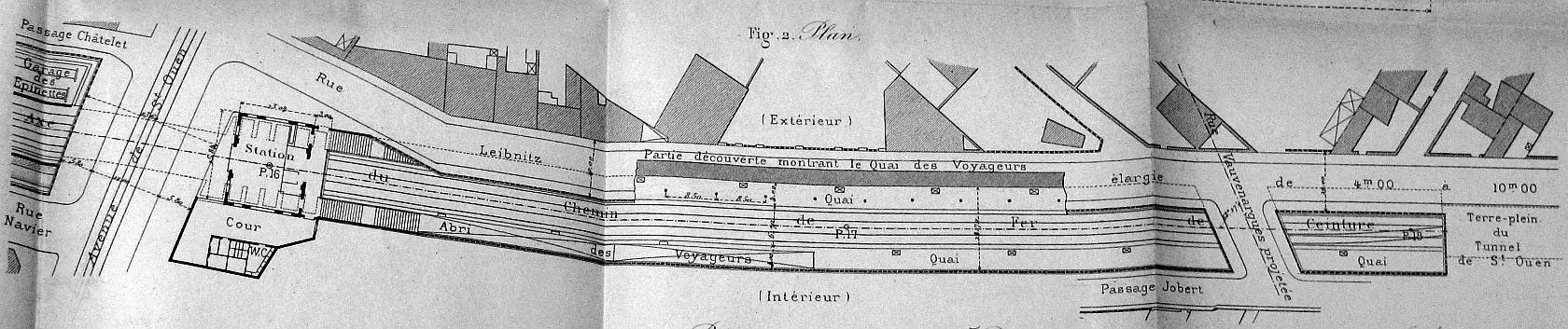 Plan de masse de la station de l'avenue de Saint-Ouen après la suppression des passages à niveau en 1889 