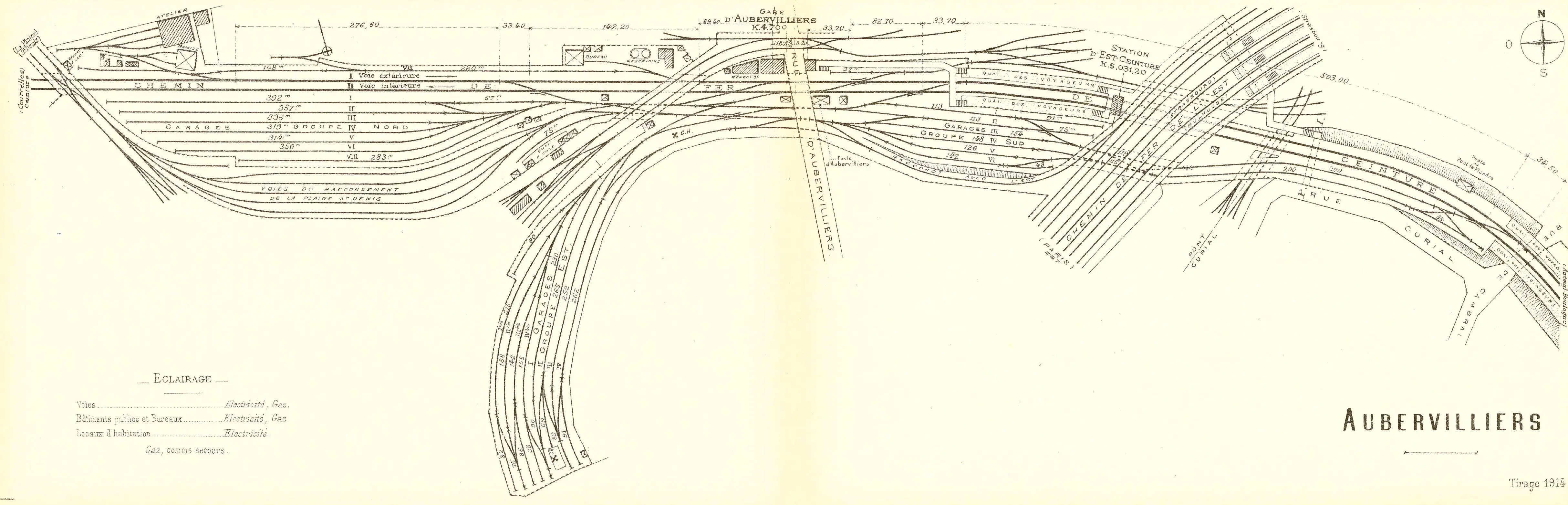 Plan des installations de la gare aux marchandises d'Aubervilliers en 1914 