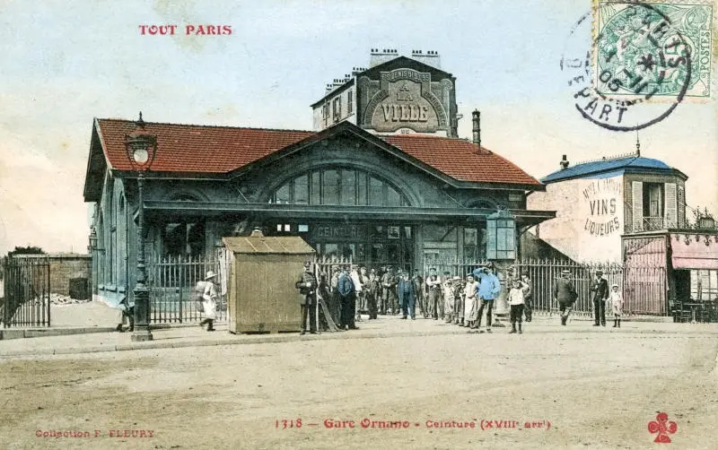 Carte postale colorisée de la station Boulevard Ornano au début du XXe siècle 