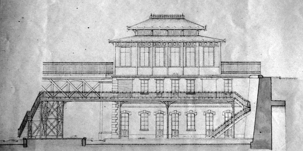 Plan en élévation du bâtiment des voyageurs de la station Courcelles-Ceinture 