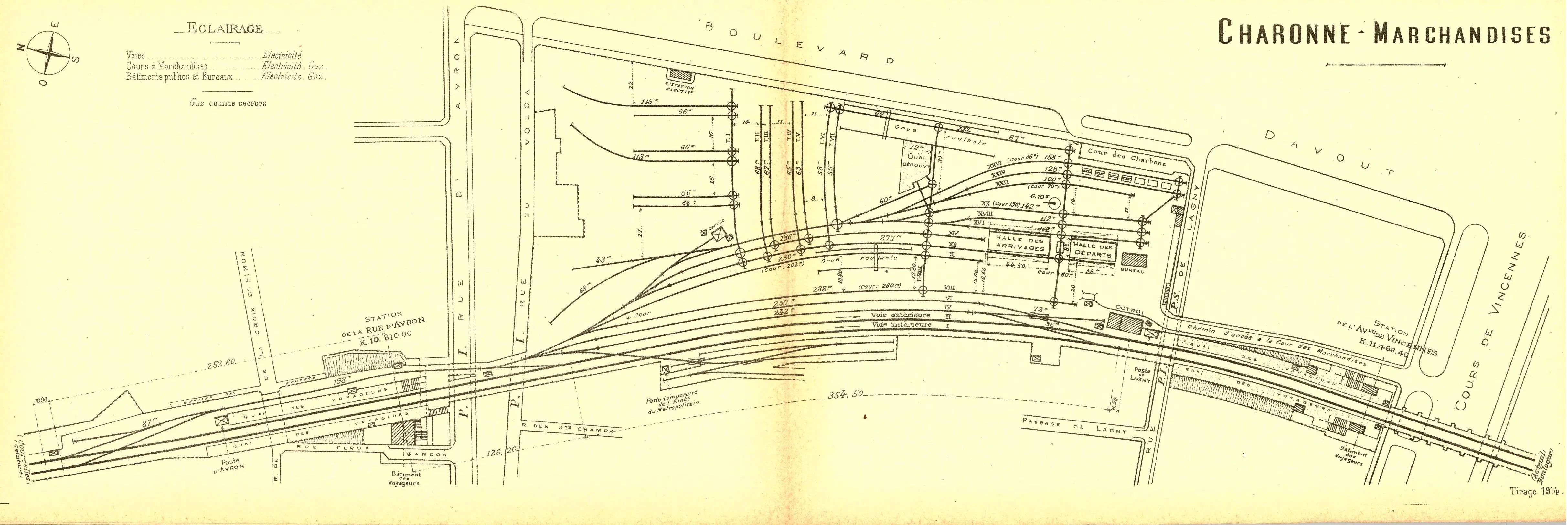 Plan des installations de la gare de Charonne-Marchandises en 1914 