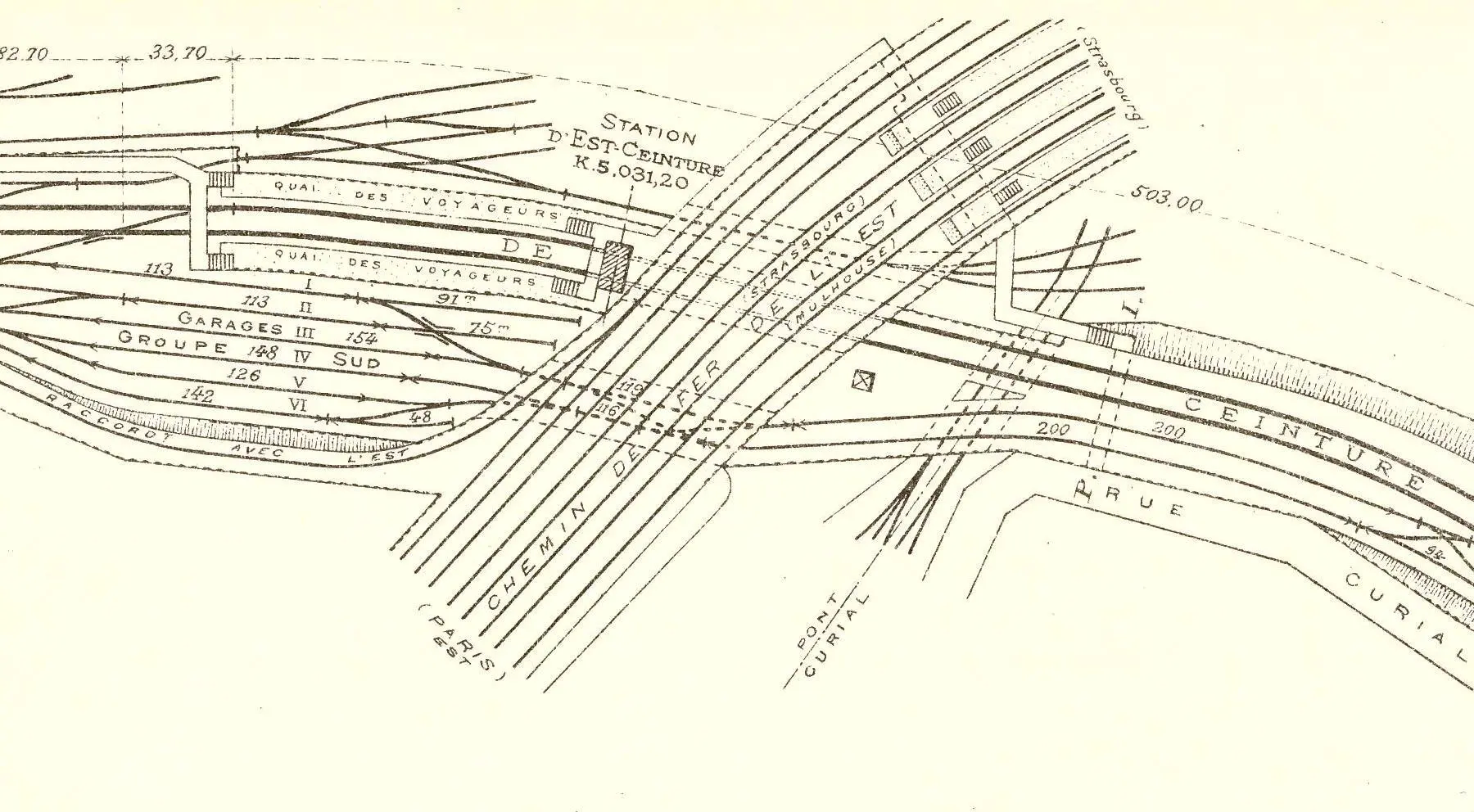 Plan des installations de la station Est-Ceinture en 1914 