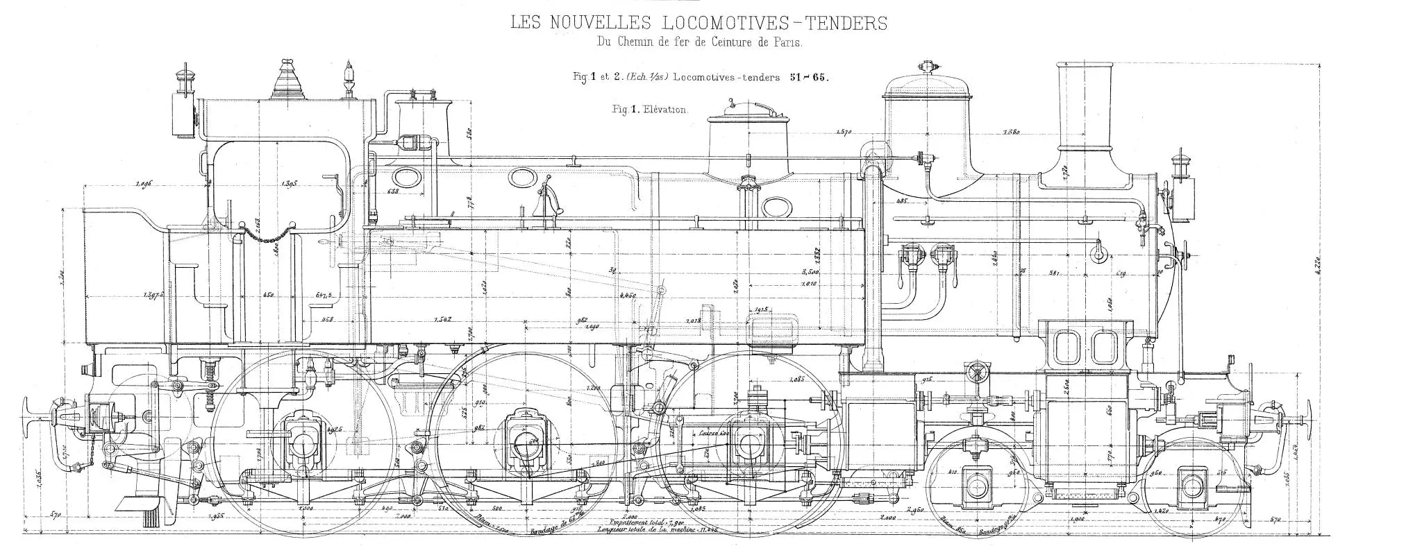 Plan détaillé en élévation des locomotives 230T 51-65 de la Ceinture 