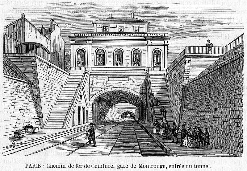 Gare de Montrouge-Ceinture et entrée du tunnel de Montsouris en 1867 