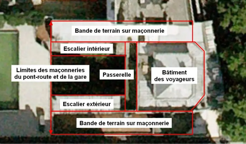 Structure de la gare de Montrouge-Ceinture à partir d'une vue aérienne contemporaine. 