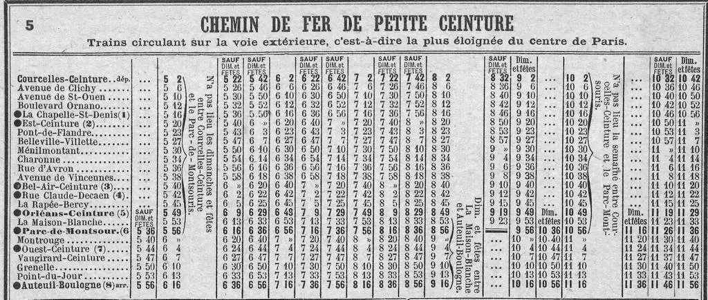 Extrait des horaires du service circulaire du 15 mai 1930 