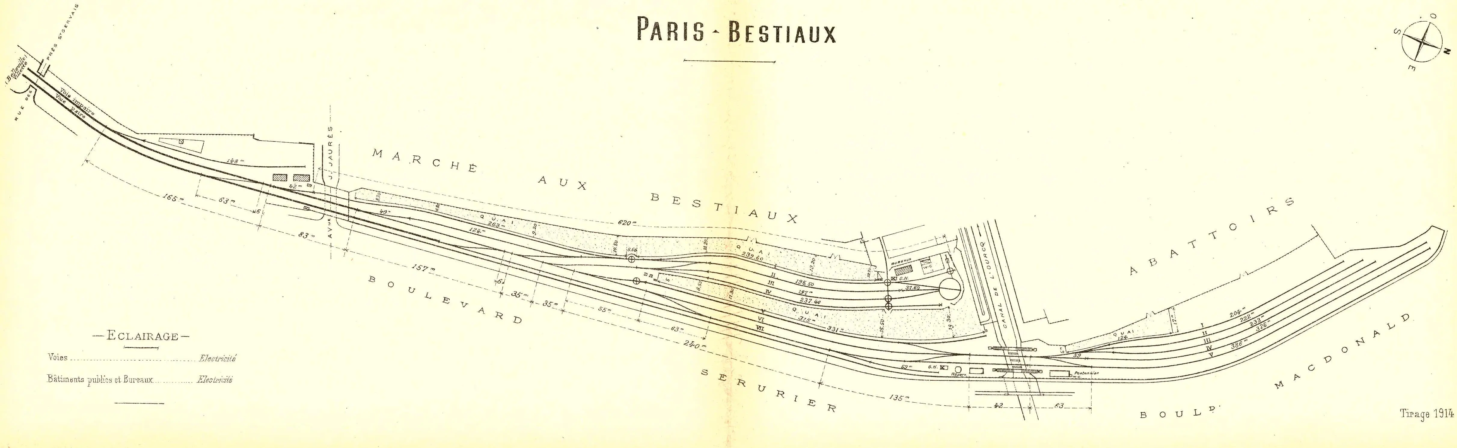 Plan des installations de la gare de Paris-Bestiaux en 1914 