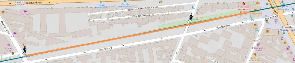 Promenade du 18e arrondissement : plan de la section rue du Poteau - porte de Clignancourt 