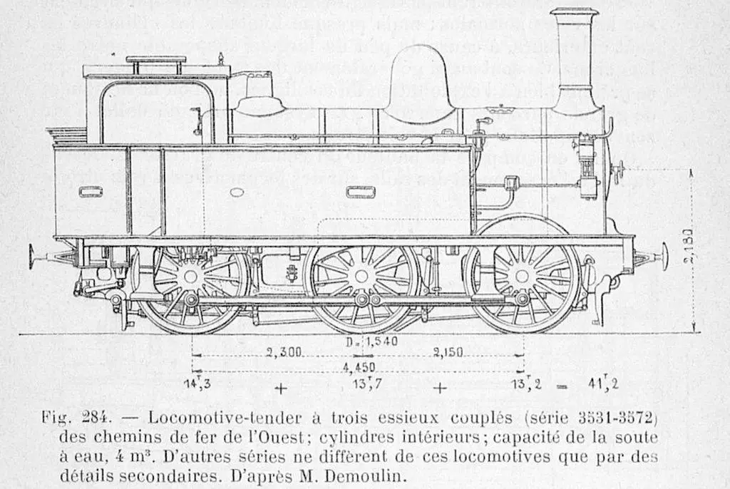 Plan en élévation des locomotives 3531-3572 de l'Ouest 