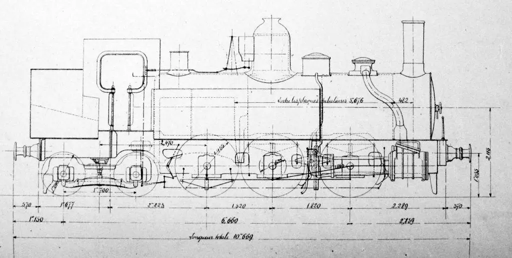 Plan en élévation des locomotives dites Métropolitain de la Compagnie du Nord 