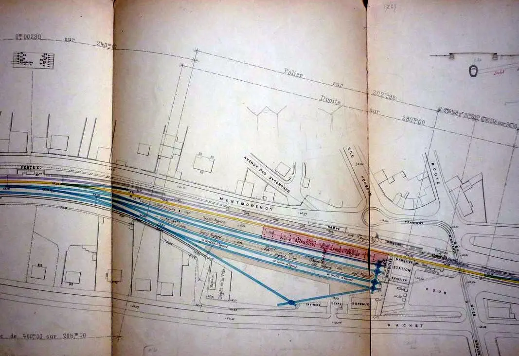 Plan des installations de la gare d'Auteuil-Boulogne en 1891 