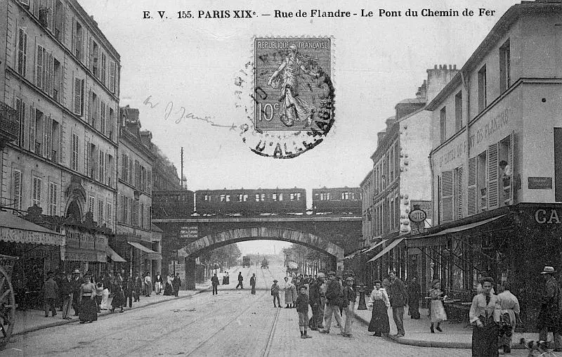 Le pont de la Petite Ceinture sur la rue de Flandre. 