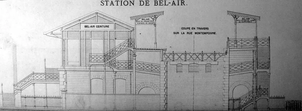 Plan en coupe de la station Bel-Air-Ceinture (1889) 