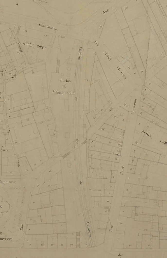 Extrait du plan cadastral du quartier de la station Ménilmontant en 1900 