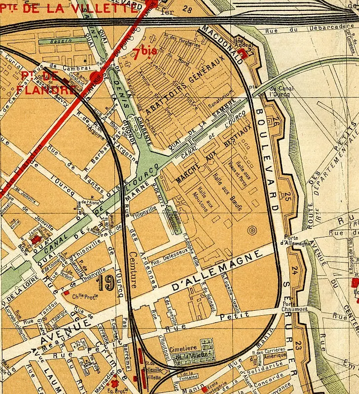 Plan du quartier des abattoirs de la Villette vers 1910 